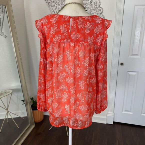 Boho Coquette Red White Micro Mesh Frilly Sleeve Sheer Blouse S - Picture 3 of 6